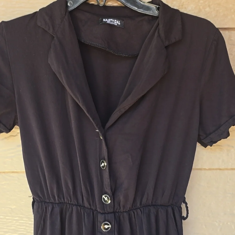 Nasty Gal Collection Wide Leg Short Sleeve V-neck Jumpsuit Button Front 10 - Picture 3 of 8